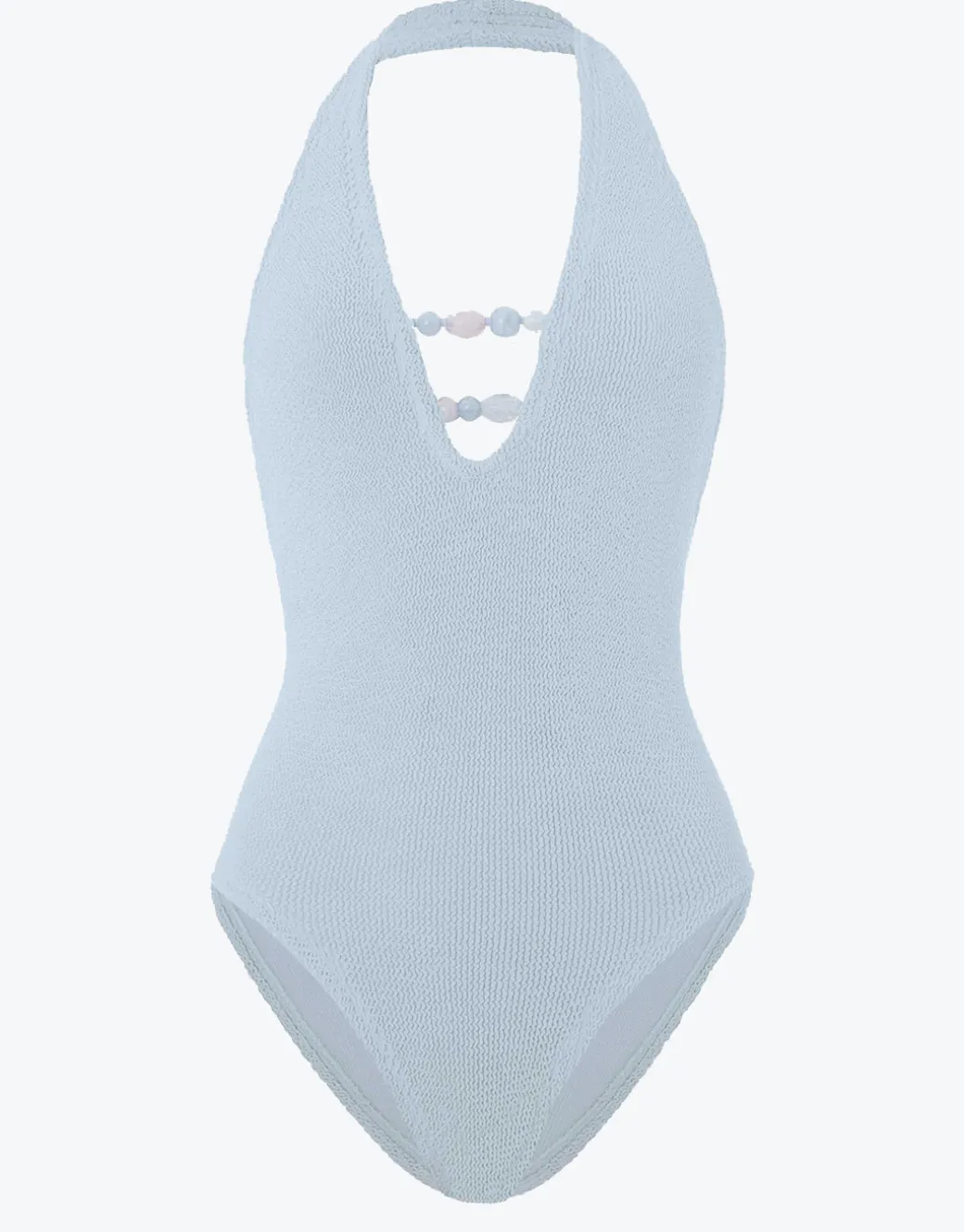 Adriana Beaded Swimsuit - Metallic Ice Blue