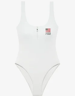 Americana Zipper Scoop Tank Swimsuit - White