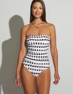 Bambu B Cup Bandeau Swimsuit - White and Brown