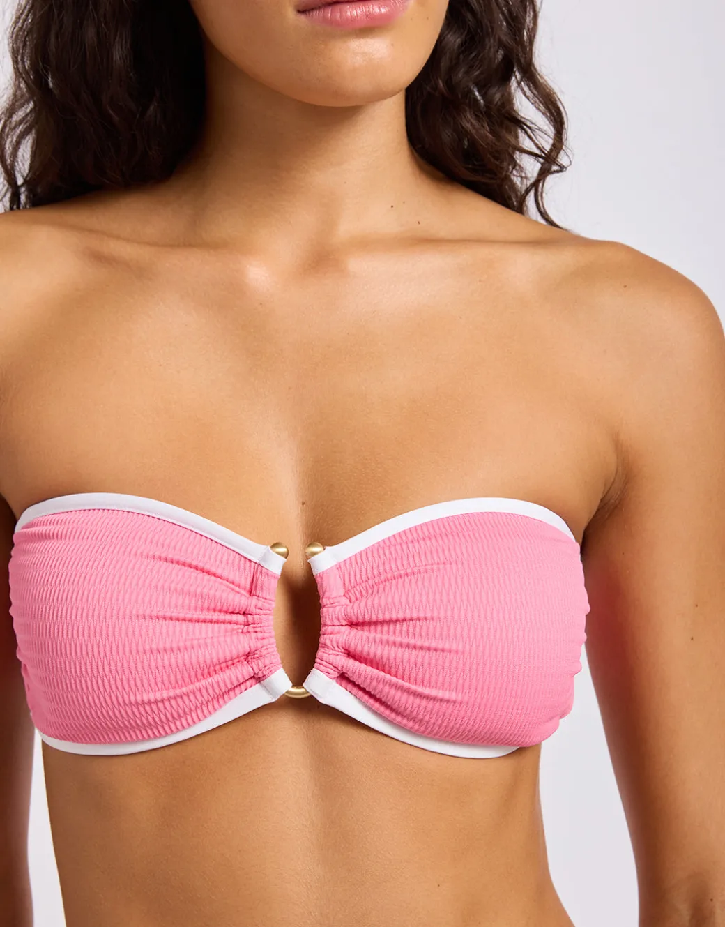 Beach Bound Ring Front Bandeau Bikini Top - Begonia Pink