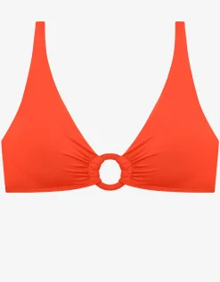 Beach Club Solids Macrame Ring OTS Bikini Top - Persimmon