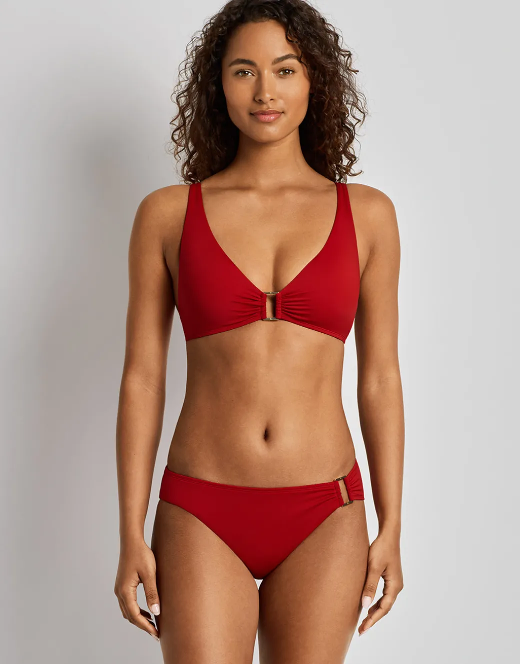 Beach Club Solids Ring OTS Bra Bikini Top - Cruising Red