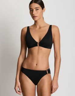 Beach Club Solids Ring OTS Bra Bikini Top - Black