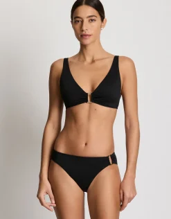 Beach Club Solids Ring OTS Bra Bikini Top - Black