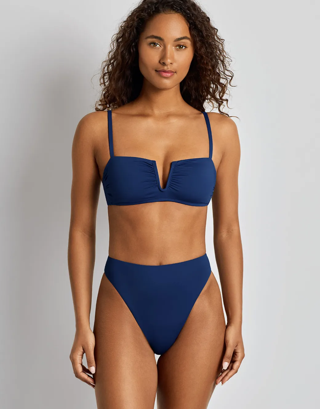 Beach Club Solids Shirred Underwire OTS Bikini Top - Blue Saturn
