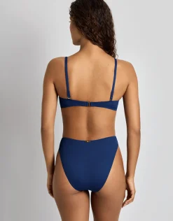 Beach Club Solids Shirred Underwire OTS Bikini Top - Blue Saturn