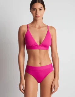 Beach Club Solids Triangle V Neck Bra Bikini Top - Freesia Pink