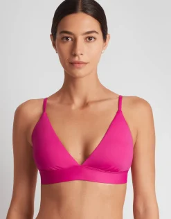 Beach Club Solids Triangle V Neck Bra Bikini Top - Freesia Pink