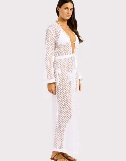 Beach Edit Gathered Lace Cover Up - White