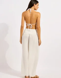 Beach Edit Shirred Waist Pant - White