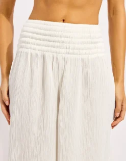 Beach Edit Shirred Waist Pant - White