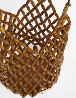 Beaded Tote Bag - Brown