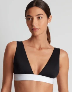 Bel Air Modern V Neck Bikini Top - Black and White
