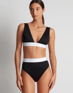 Bel Air Modern V Neck Bikini Top - Black and White