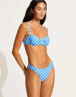 Ciao Bella Check High Leg Ruched Side Bikini Pant - Azure