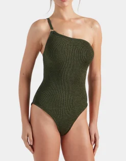 Clara Swimsuit With Gold Hoop - Metallic Khaki