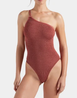 Clara Swimsuit With Gold Hoop - Metallic Rosewood
