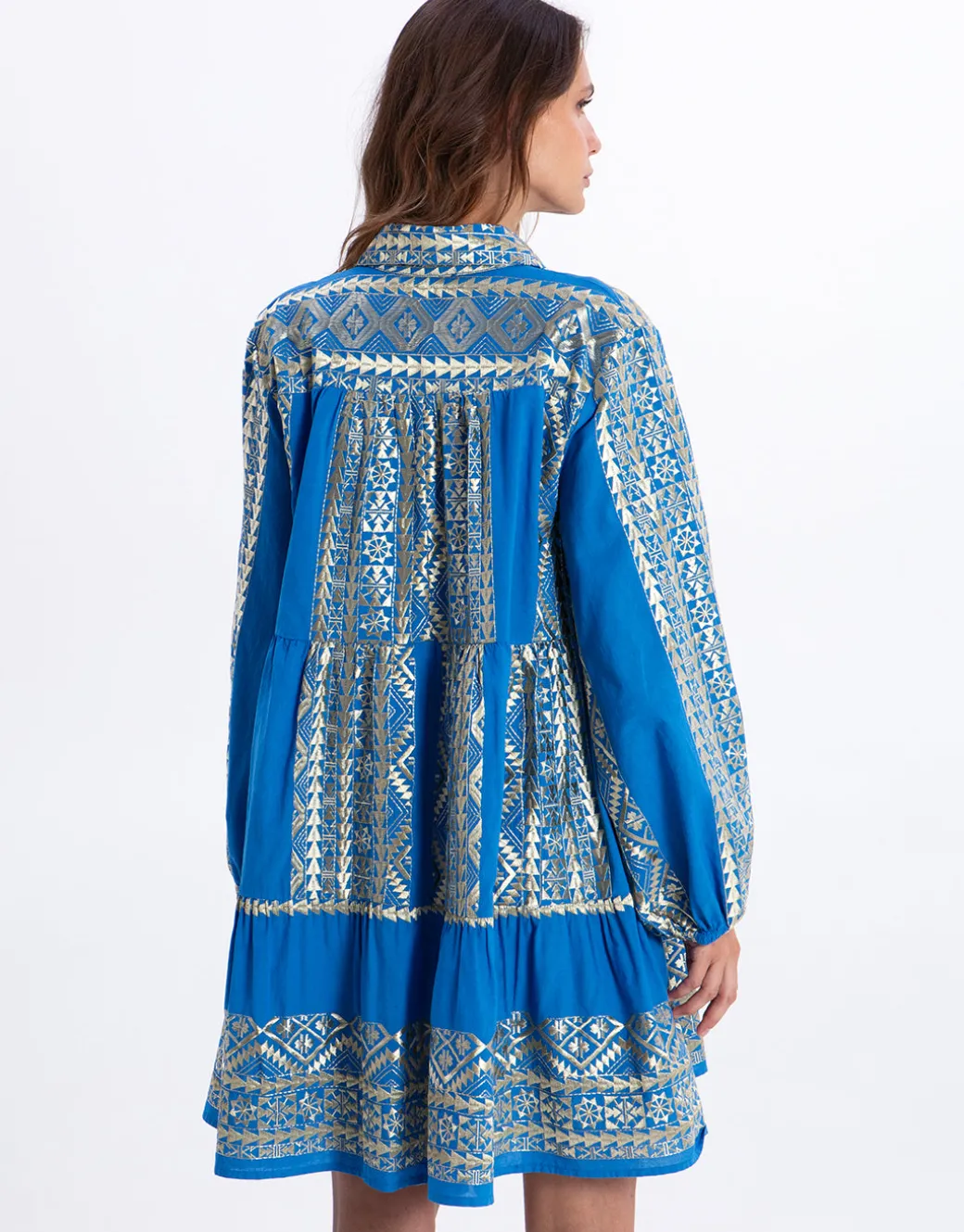 Classic Triangle Long Sleeve Mini Dress - Blue Raf and Gold