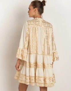Classic Triangle Long Sleeve Dress - Natural and Gold
