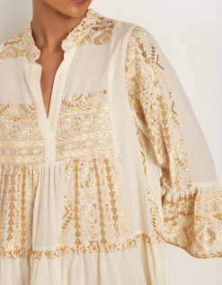 Classic Triangle Long Sleeve Dress - Natural and Gold