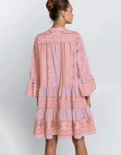 Classic Triangle Long Sleeve Dress - Pink and Pink Bronze