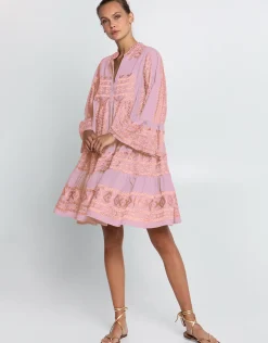 Classic Triangle Long Sleeve Dress - Pink and Pink Bronze