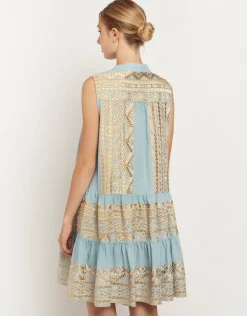 Classic Triangle Sleeveless Mini Dress - Ciel and Gold
