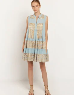 Classic Triangle Sleeveless Mini Dress - Ciel and Gold
