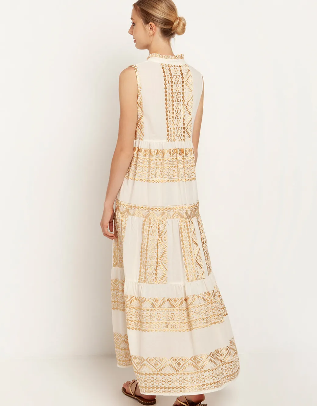 Classic Triangle Sleeveless Maxi Dress - Natural and Gold