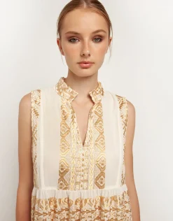 Classic Triangle Sleeveless Maxi Dress - Natural and Gold