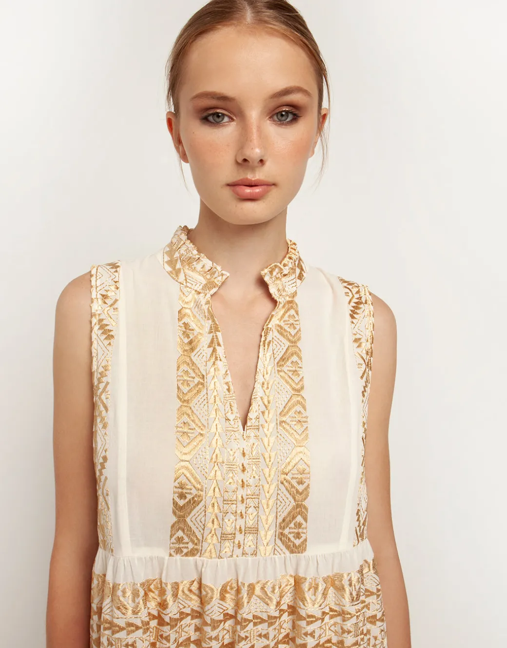Classic Triangle Sleeveless Maxi Dress - Natural and Gold