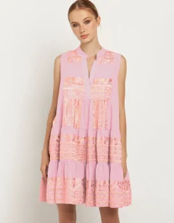 Classic Triangle Sleeveless Mini Dress - Pink and Pink Bronze