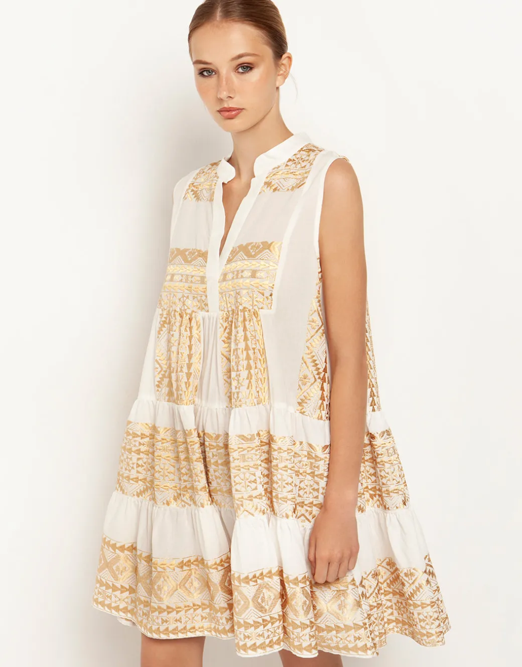 Classic Triangle Sleeveless Mini Dress - Natural and Gold