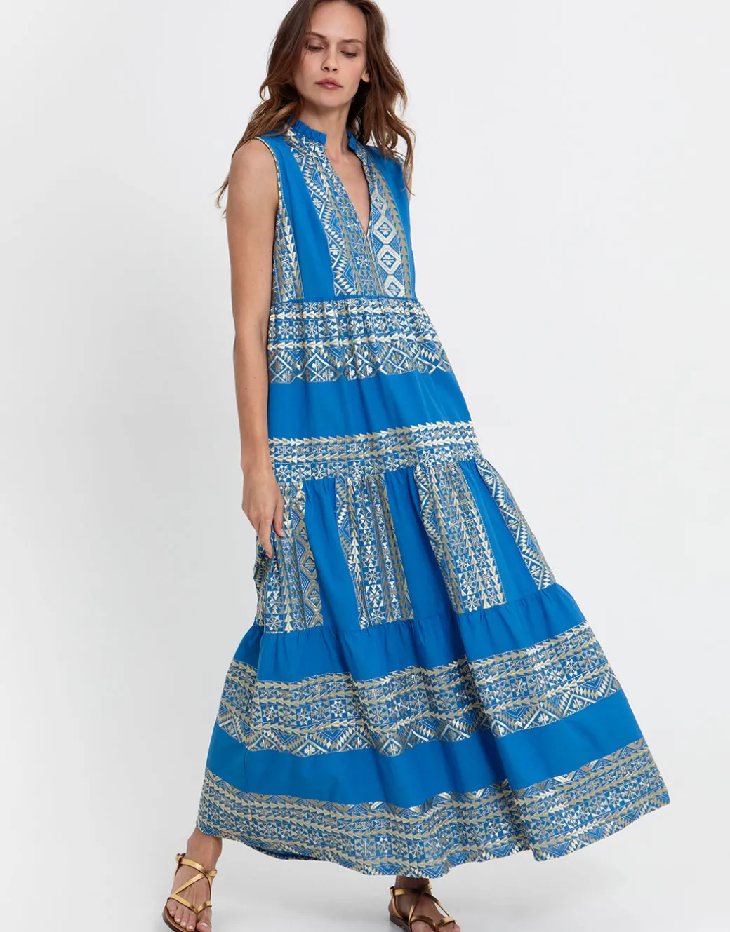 Classic Triangle Sleeveless Maxi Dress - Blue Raf and Gold