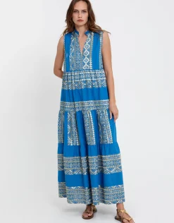 Classic Triangle Sleeveless Maxi Dress - Blue Raf and Gold