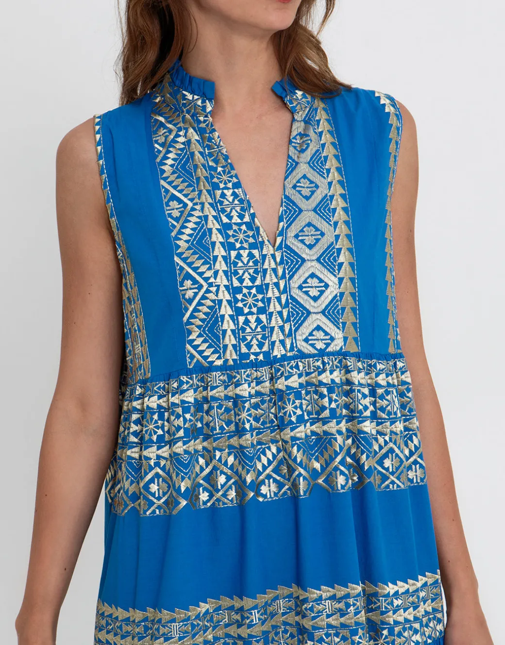 Classic Triangle Sleeveless Maxi Dress - Blue Raf and Gold