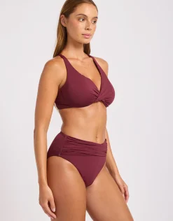 Collective High Waist Wrap Front Bikini Pant - Dark Burgundy