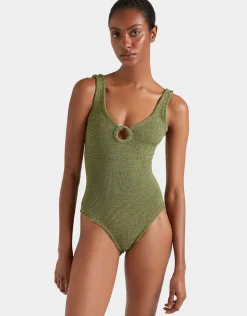 Coverage Celine Swimsuit with Tonal Hoop - Metallic Moss