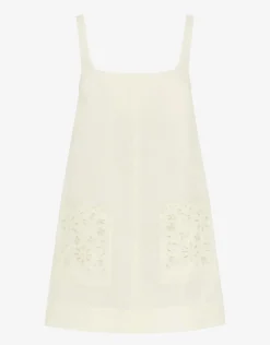 Creme Embroidered Shift Mini Dress - White