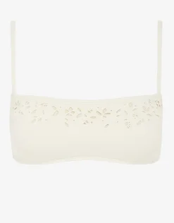 Creme Memoir Embroidered Bandeau Crop Bikini Top - White