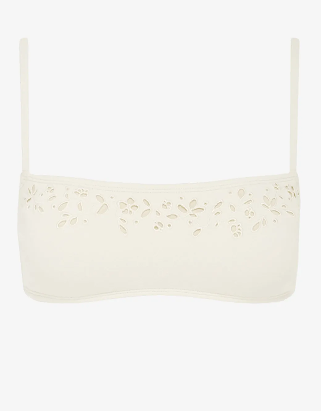 Creme Memoir Embroidered Bandeau Crop Bikini Top - White