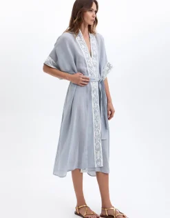 Crete Midi Kimono - Light Grey and Champagne