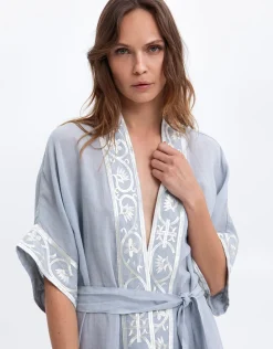 Crete Midi Kimono - Light Grey and Champagne