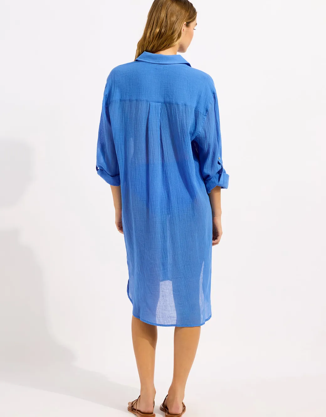 Crinkle Twill Beach Shirt - Sapphire