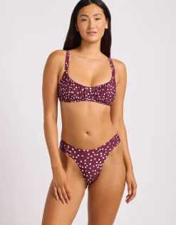 Dolce Dot High Leg Ruched Side Bikini Pant - Dark Burgundy
