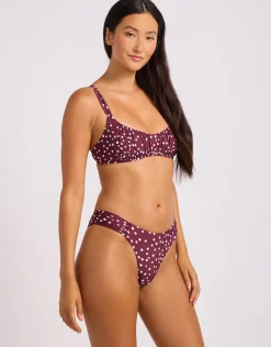 Dolce Dot High Leg Ruched Side Bikini Pant - Dark Burgundy