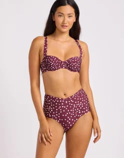 Dolce Dot Ruched Band High Waist Bikini Pant - Dark Burgundy