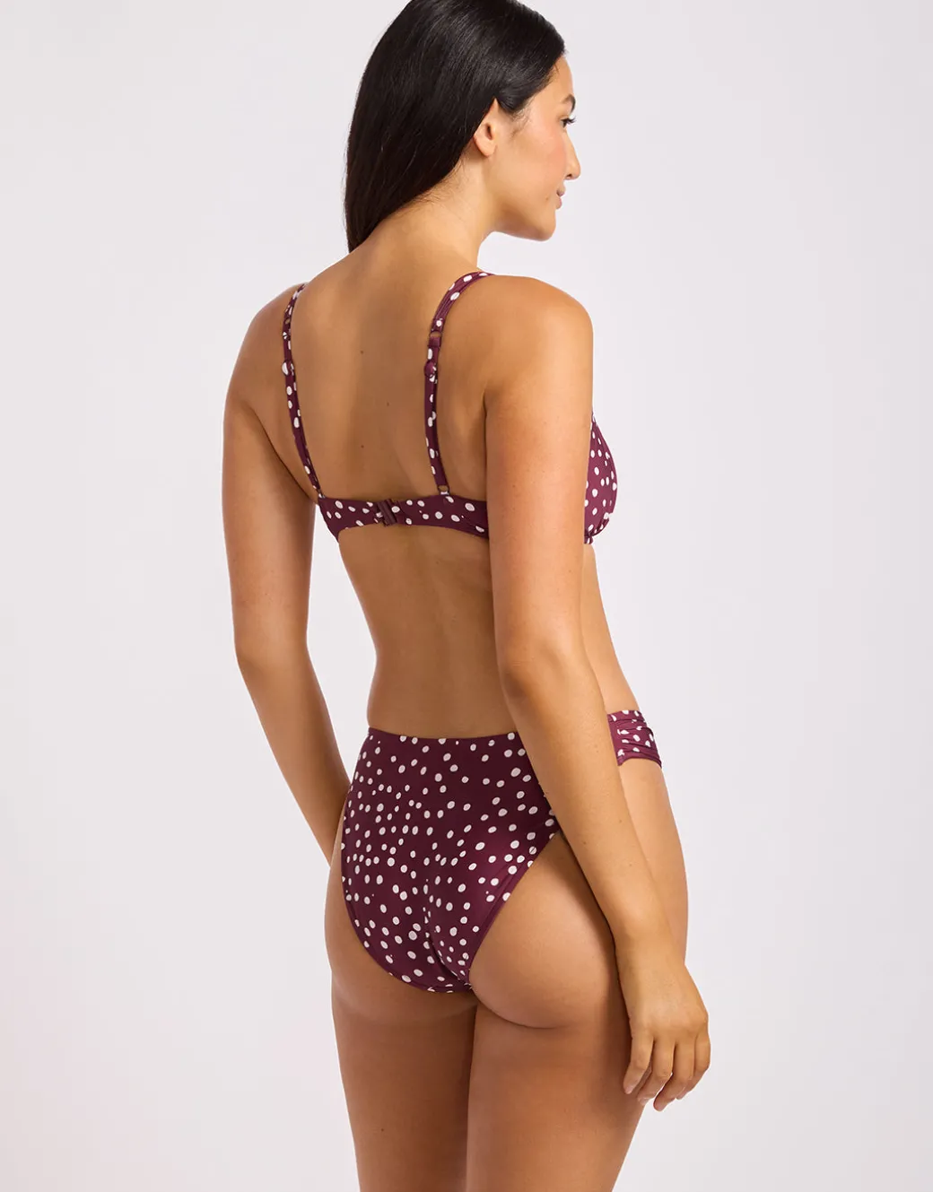 Dolce Dot Ruched Bralette Bikini Top - Dark Burgundy