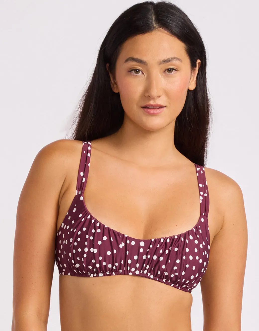 Dolce Dot Ruched Bralette Bikini Top - Dark Burgundy