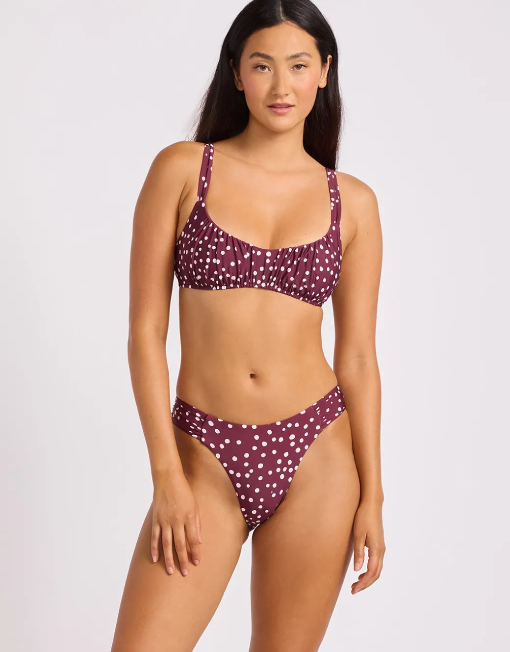 Dolce Dot Ruched Bralette Bikini Top - Dark Burgundy